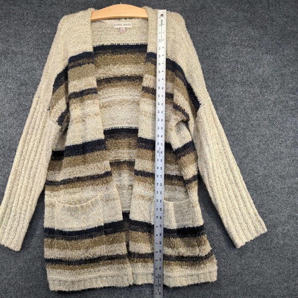 Knox Rose Women's Open Front Cardigan Knit Sweater Multi Large Striped Pockets - Picture 10 of 12